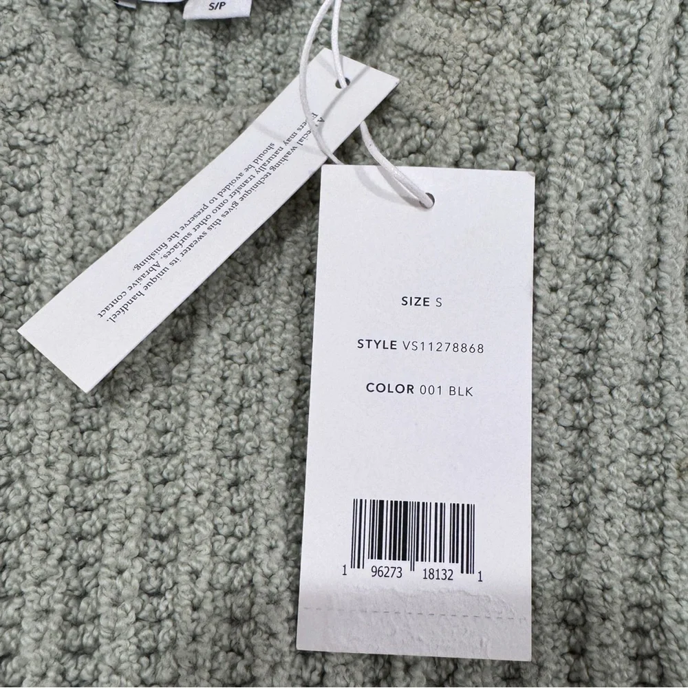 NWT Vince Crimped Cotton Crewneck Knit Sweater Cotton Blend Green Sz S